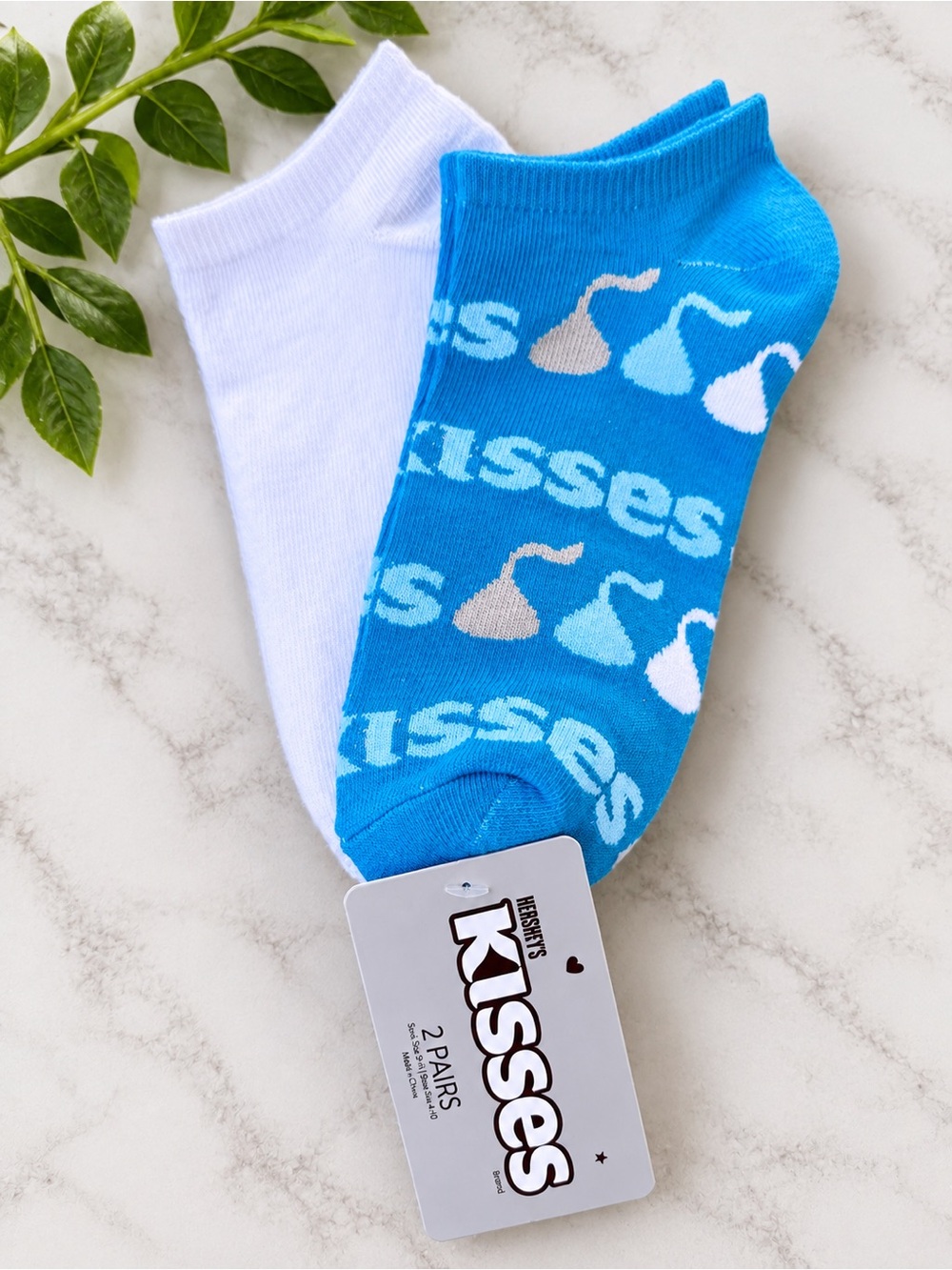Kiss Women's Low-Cut No-Show Socks – Bright Blue & White, 2-Pack